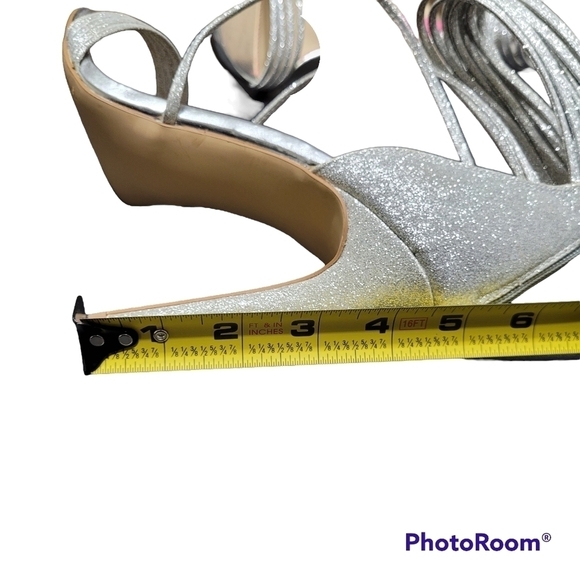 Betsey Johnson Kora Silver Sparkly Strappy Open Toe Zipper Back Heels 8M - Picture 7 of 12